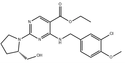 5 - pürimiDineCarboksüülhape, 4-[[(3-kloro-4-metoksüfenüül) metüül] amino] -2-[(2s) -2- (hüdroksümetüül) -1-pürrolidiinüül]-, etüüleestercas nr:330785-83-83-83-